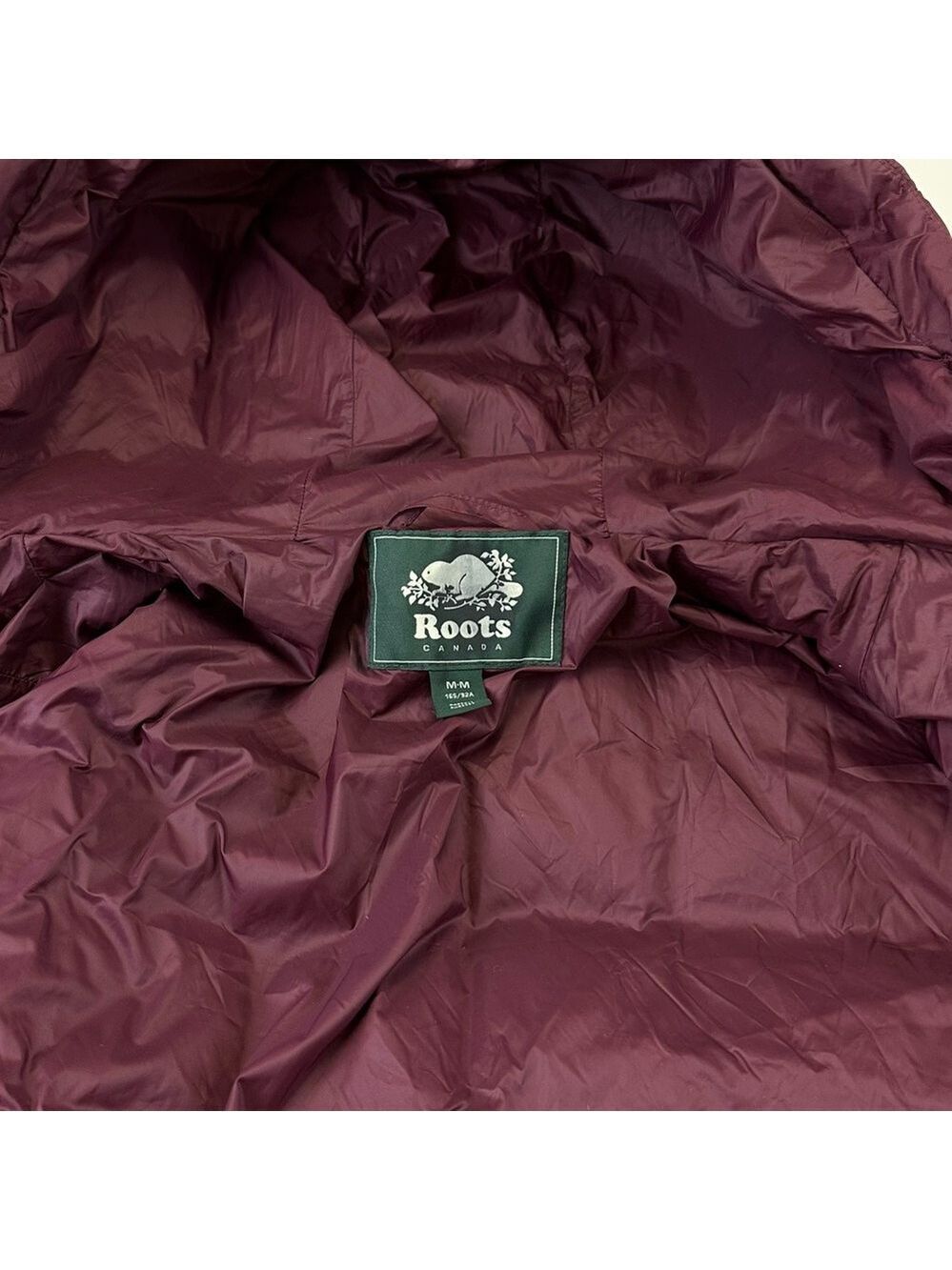 Roots down hooded puffer coat Womens Medium burgundy quilted long line winter - Picture 11 of 14